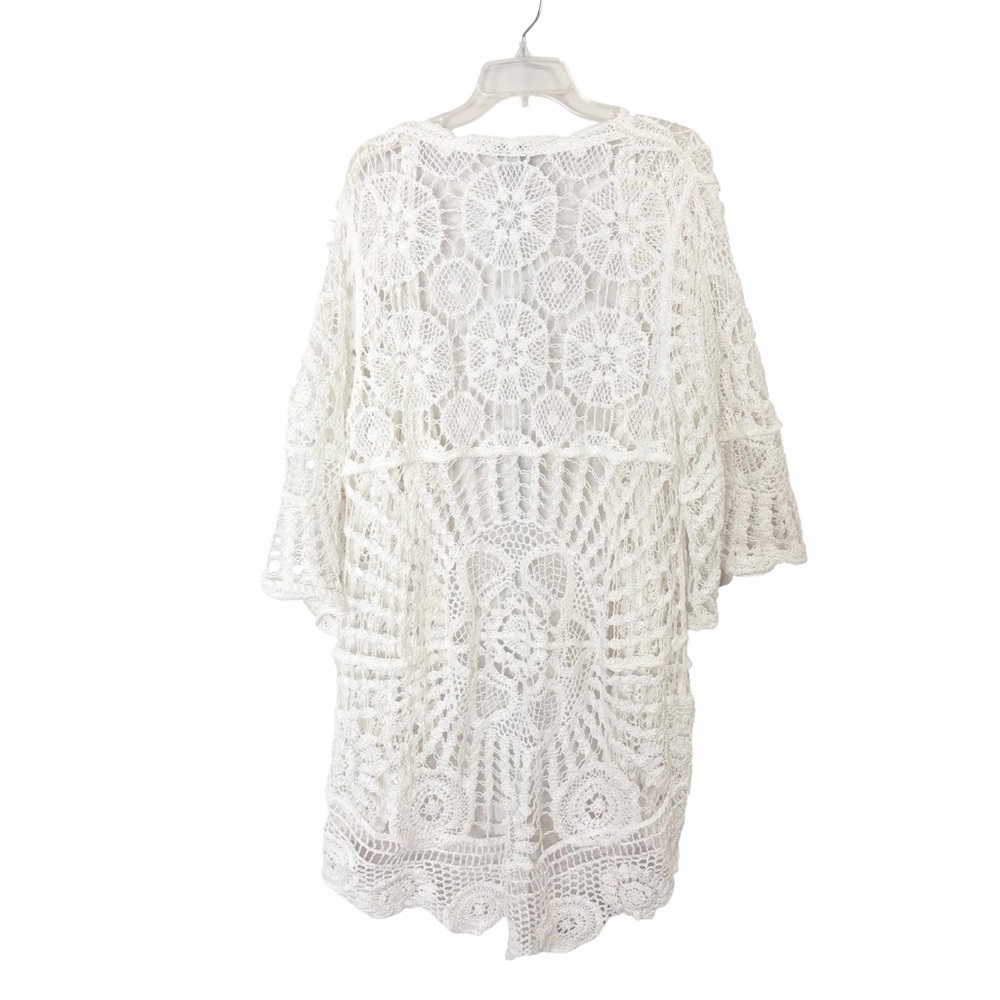 Nina Leonard Fairy Crochet Lace Kimono XL White Open Knit Cottage Coastal Boho - Picture 6 of 10
